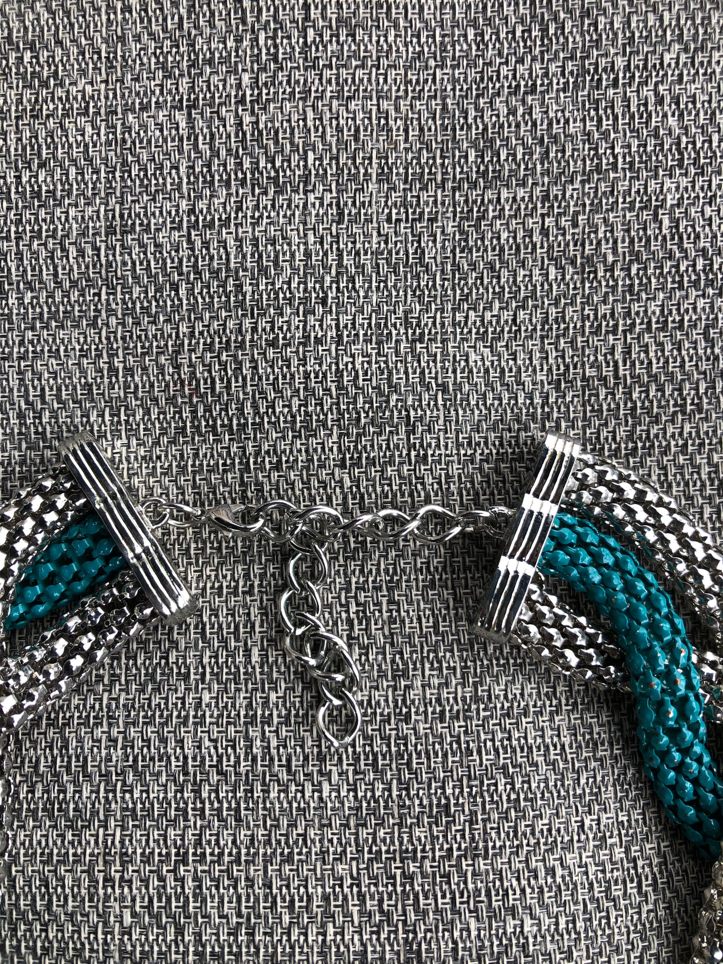 # 9 Vintage Braided Silver & Teal Necklace