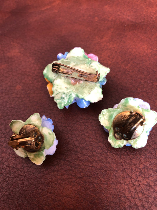 # 35 Ensemble Broche Fleur + Clips Vintage – Résine Peinte à la Main