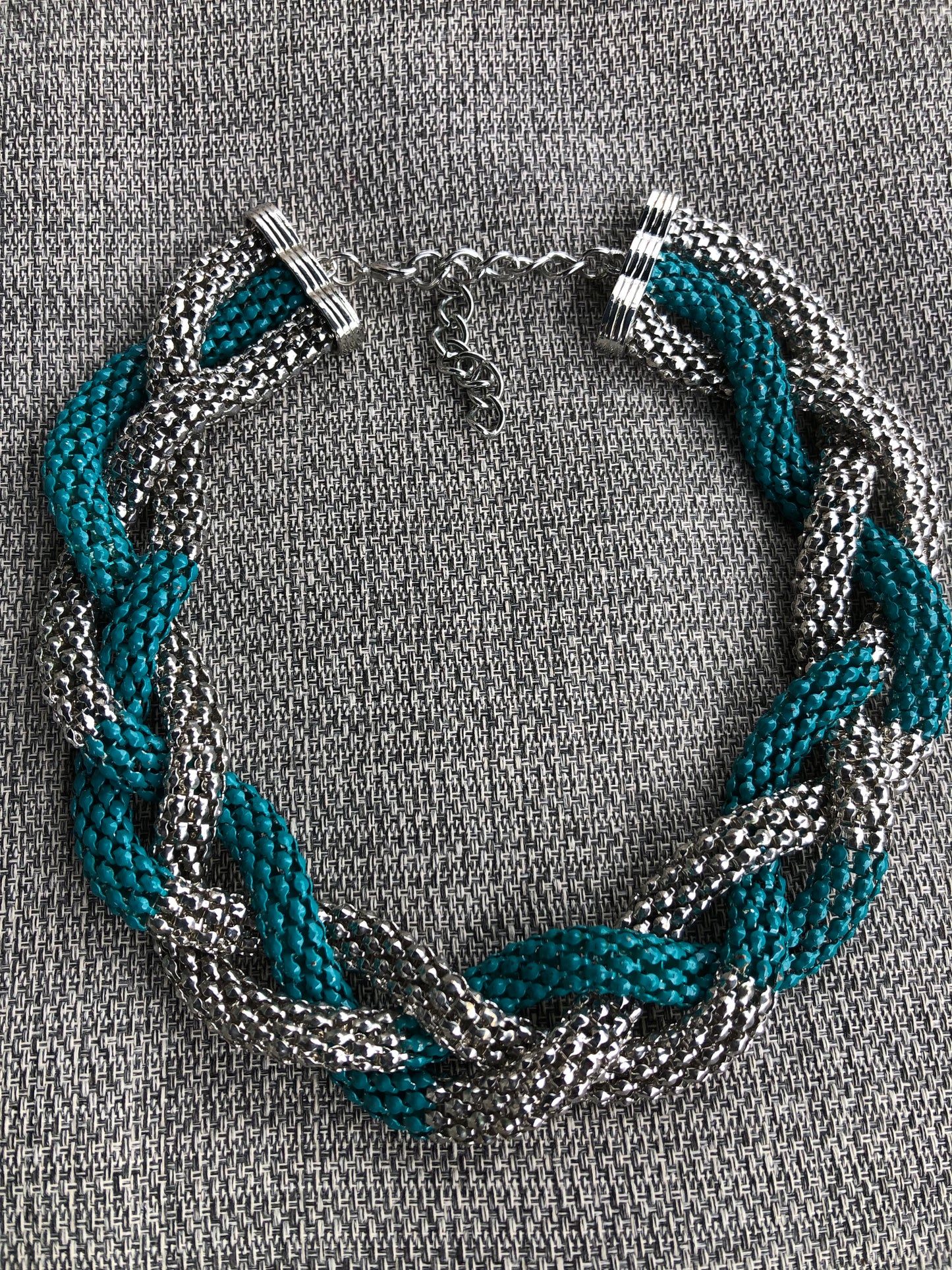 # 9 Vintage Braided Silver & Teal Necklace
