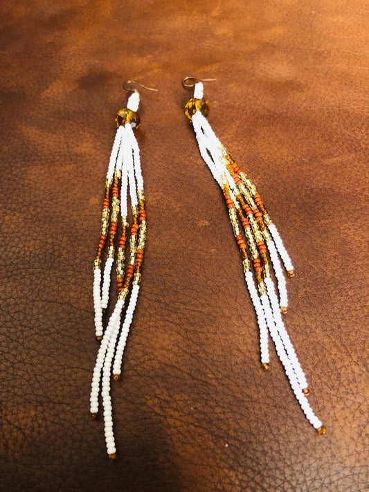 # 65 Long Dangle Beaded Earrings – Handcrafted by First Nations (James Bay)