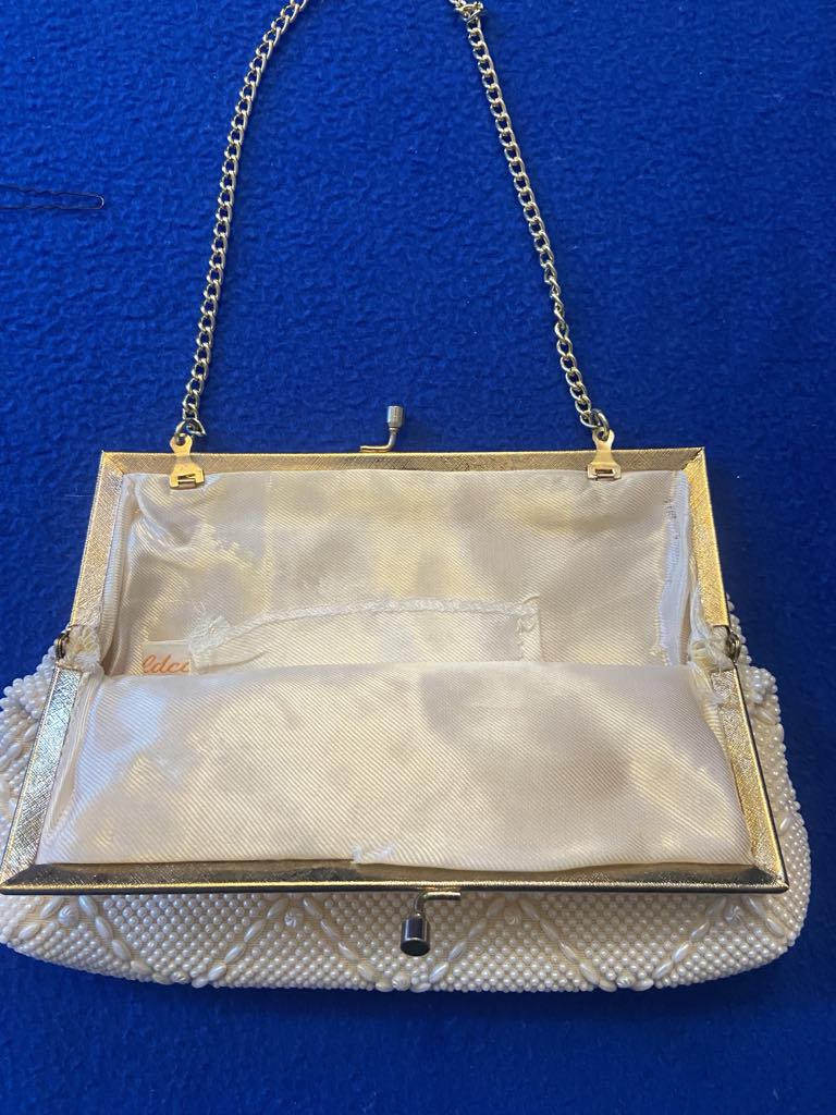 Vintage Ivory Beaded Clutch with Gold Frame