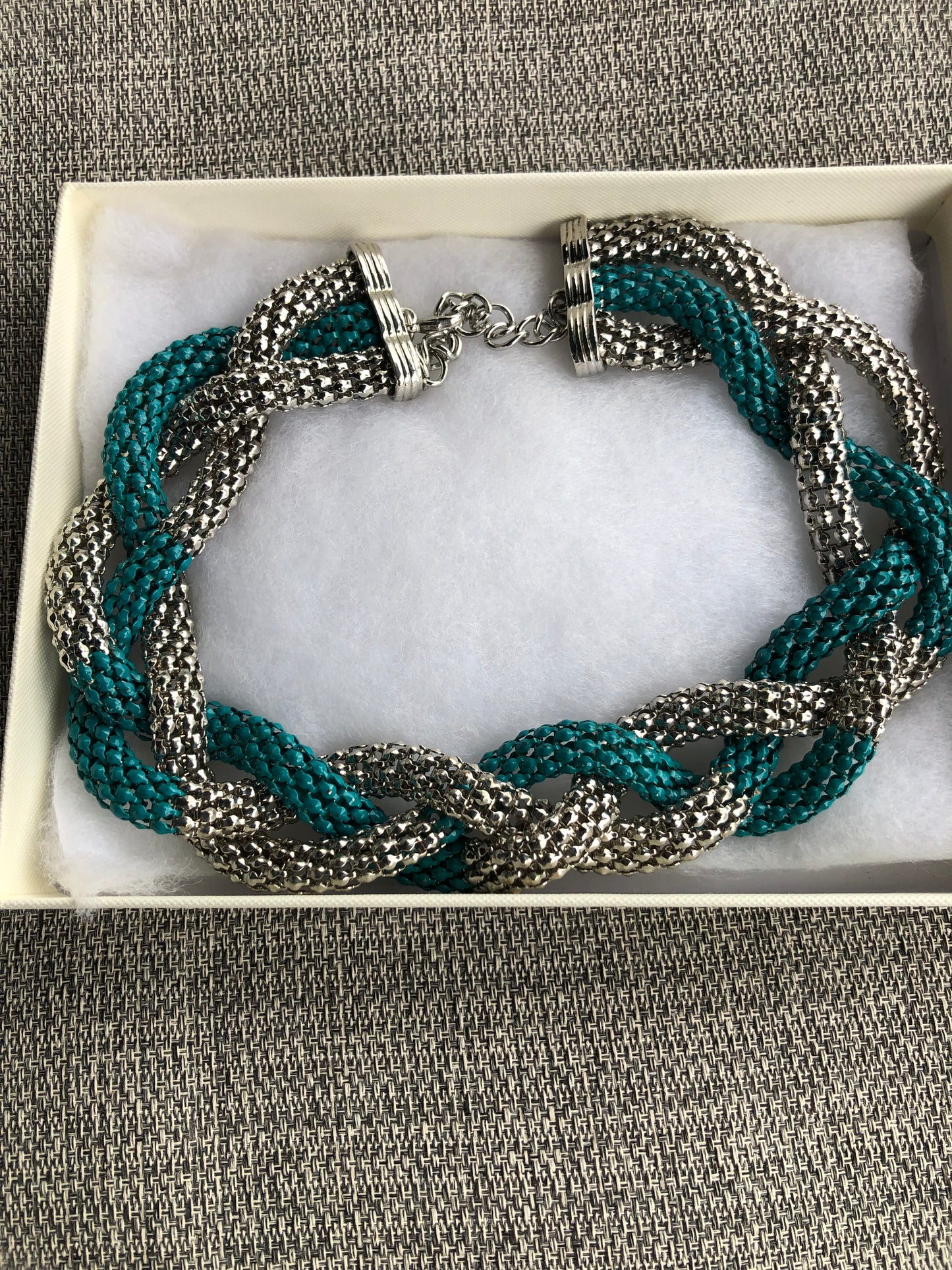 # 9 Vintage Braided Silver & Teal Necklace