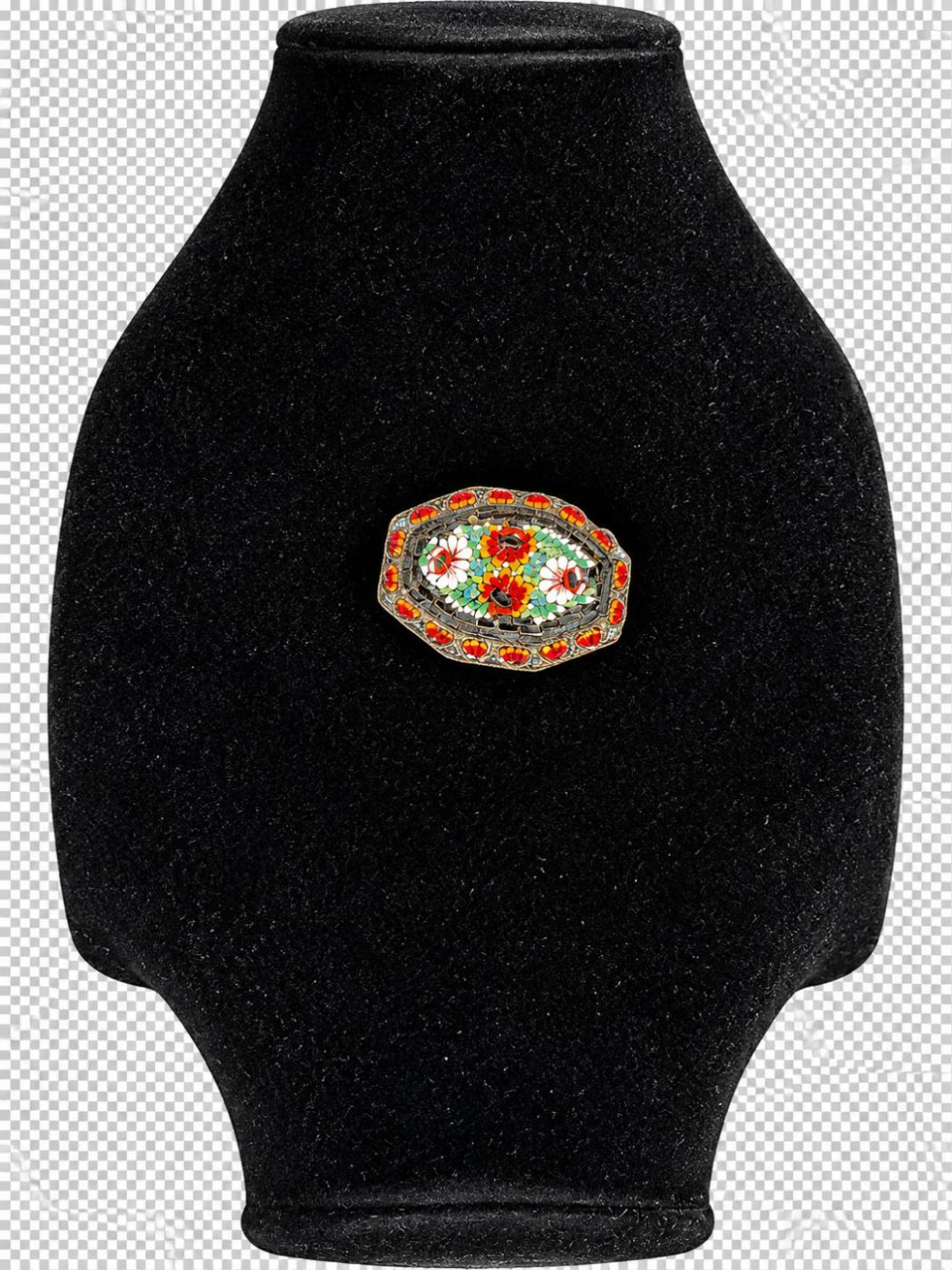 Broche « Jardin de Rome » — micro-mosaïque italienne, coquelicots et marguerites