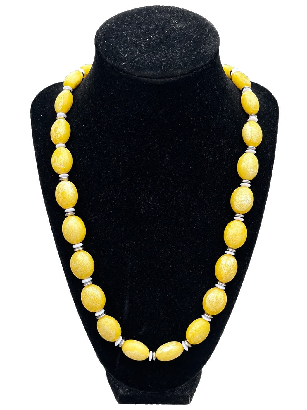 Collier « Soleil de verre » — grosses perles jaunes et fermoir d'argent