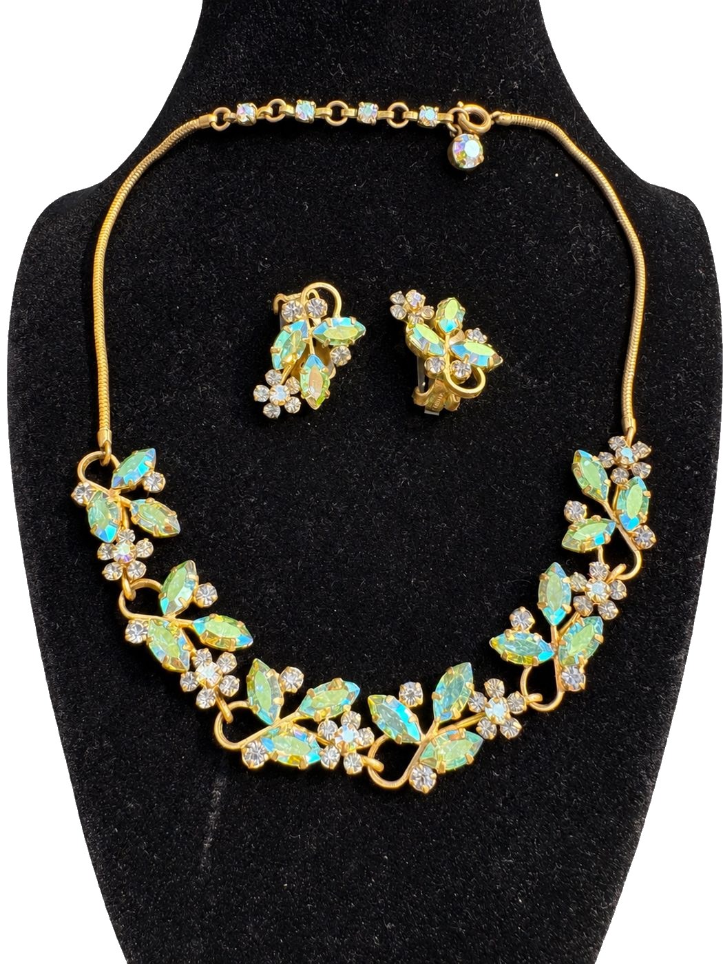 Parure « Feuillage d'aurore » — collier et boucles, cristaux aurore boréale