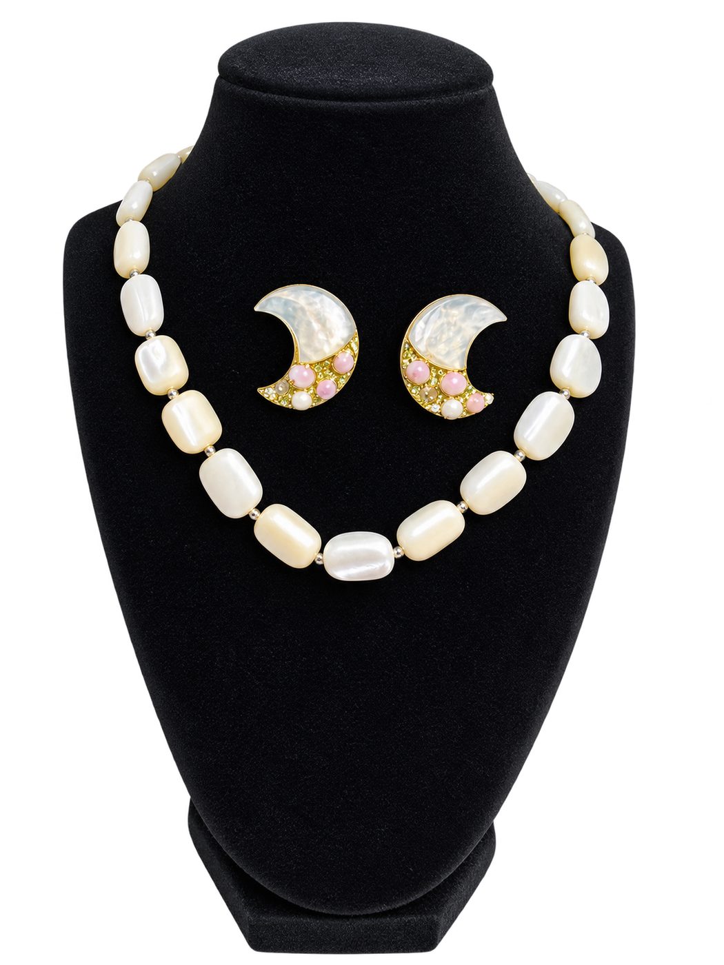 Parure « Clair de lune » — nacre véritable et boucles croissant