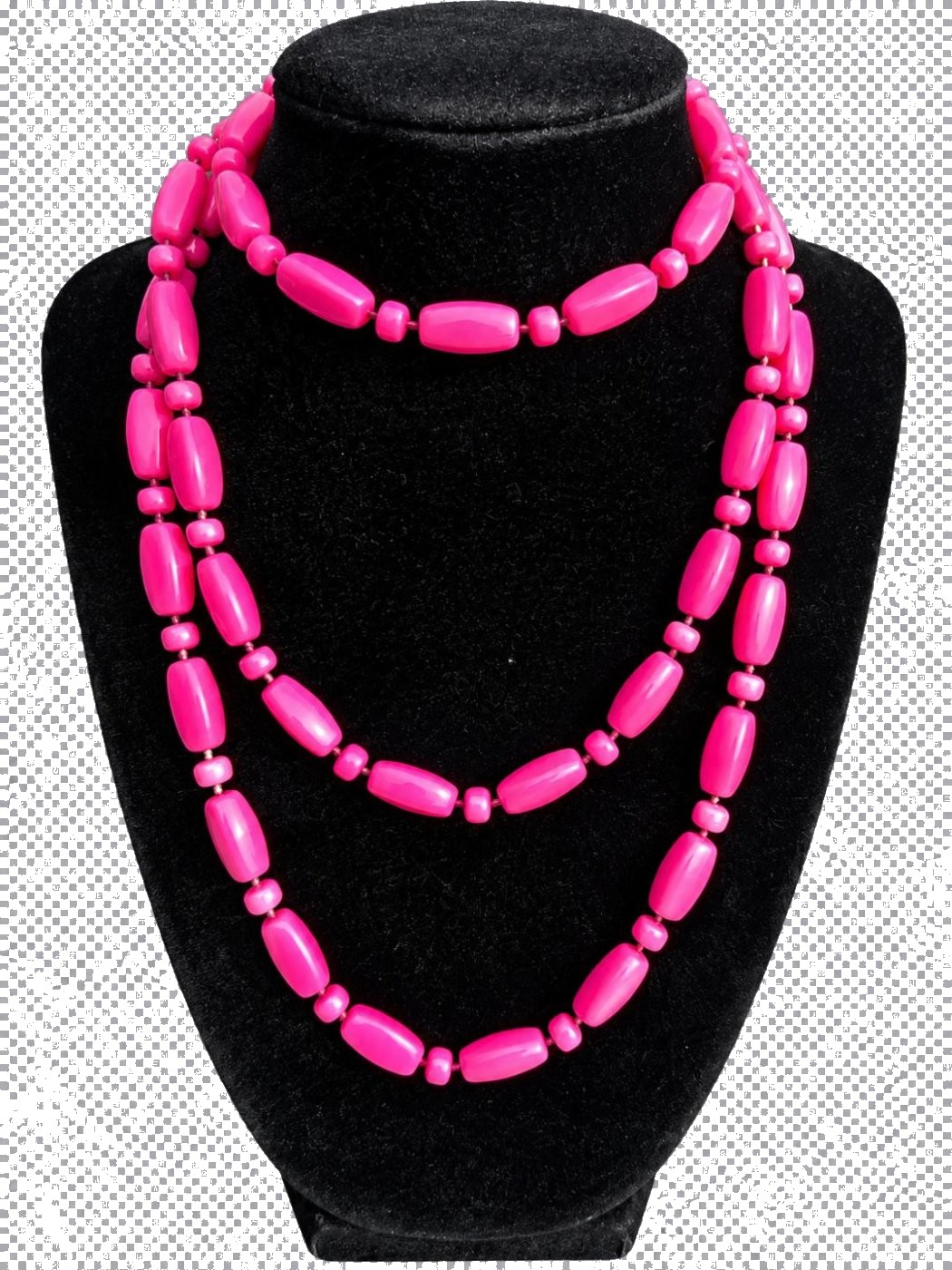 Sautoir « Rose bonbon » — longues perles de lucite fuchsia